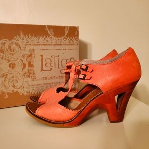 Anthropologie heels by Latigo, coral leather